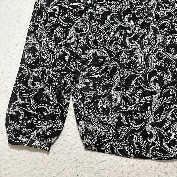 GAP Women's Large Lightweight Sheer Button Up Sheer Blouse Black + White Paisley - Picture 6 of 12